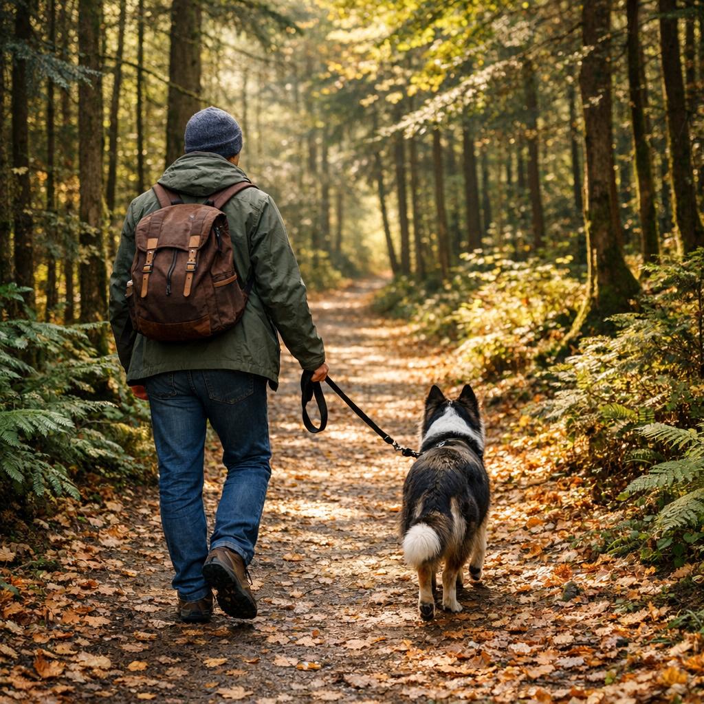 Promenade éducative avec un chien en laisse dans la forêt en Essonne